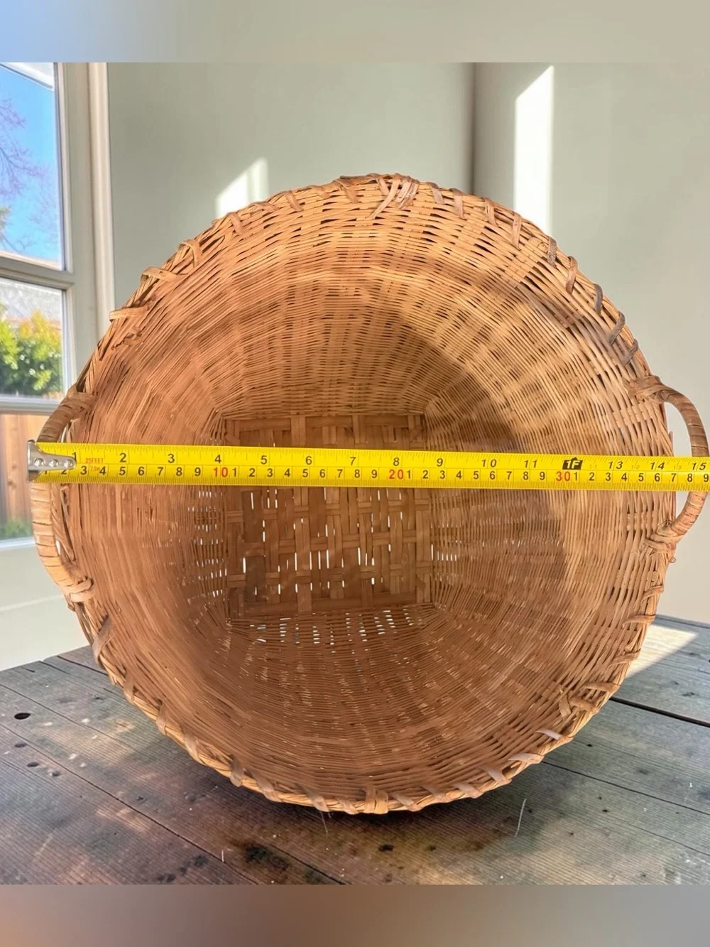 Vintage 1980’s Woven Split Bamboo & Rattan Basket 13” Tall